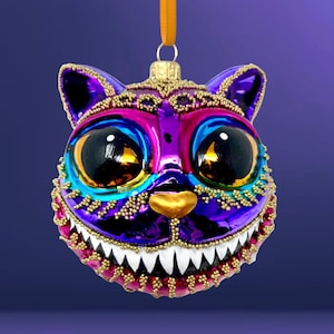 Purple Cheshire Cat Head Glass Ornament - Kenzies in Wonderland - Kenzies of London