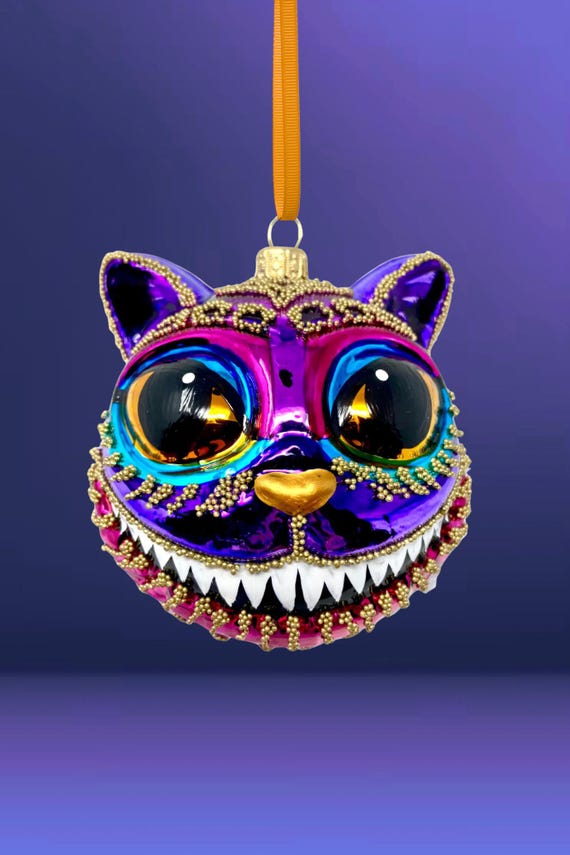 Purple Cheshire Cat Head Glass Ornament - Kenzies in Wonderland