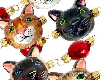 Cat Faces Glass Garland - Assorted Hand Blown Animal Heads - Kenzies of London