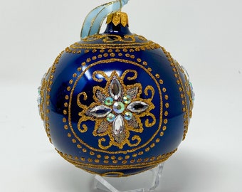 Medici Italian Glass Bauble Ornament - Renaissance Hand Painted/Hand Made - Kenzies of London - Sapphire