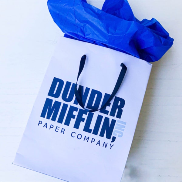 DUNDER MIFFLIN Gift BAG | Office Inspired Wrapping Paper Tote | Perfect for Christmas Birthdays Coworker Gifts