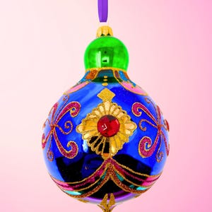 Glazen ornament uit de Carretto-collectie - Handgeschilderd/handgemaakt - Sprankelende edelstenen - Kenzies of London 'Sapphire'