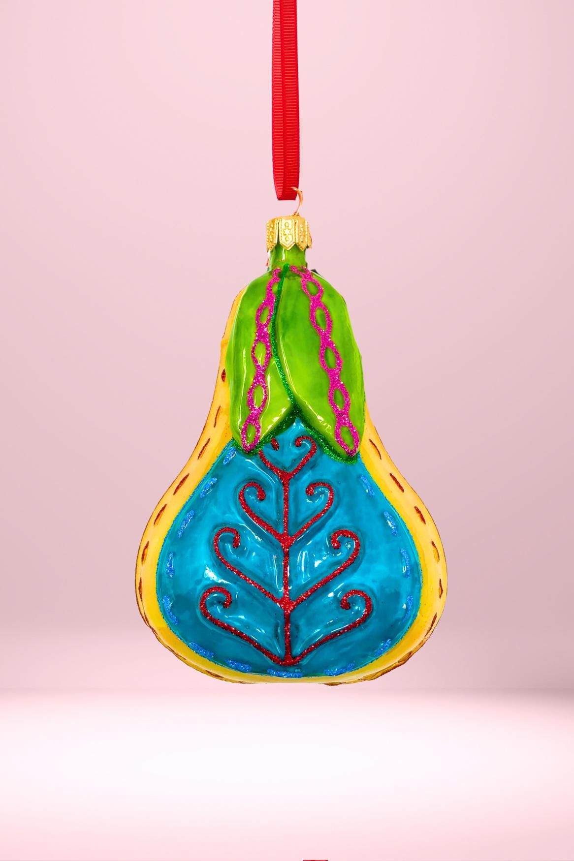 廃盤品 - フォーク風ペアガラスオーナメント - イタリア製ハンド