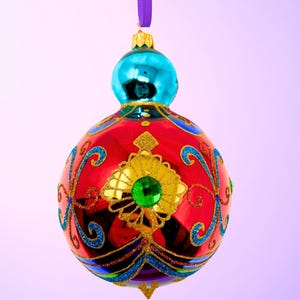 The Carretto Collection Glass Ornament - Hand Painted/Hand Made - Sparkling Gems - Kenzies of London "Garnet"