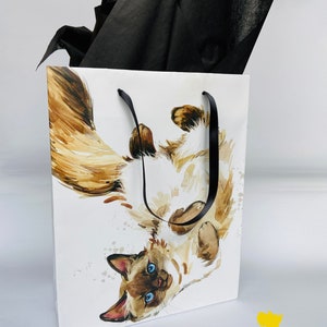 SIAMESE CAT Christmas Gift Bag Birthday Holiday Wrapping Paper Tote Balinese Himalayan Feline Pet watercolor