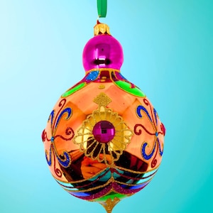 The Carretto Collection Glass Ornament - Hand Painted/Hand Made - Sparkling Gems - Kenzies of London "Citrine"