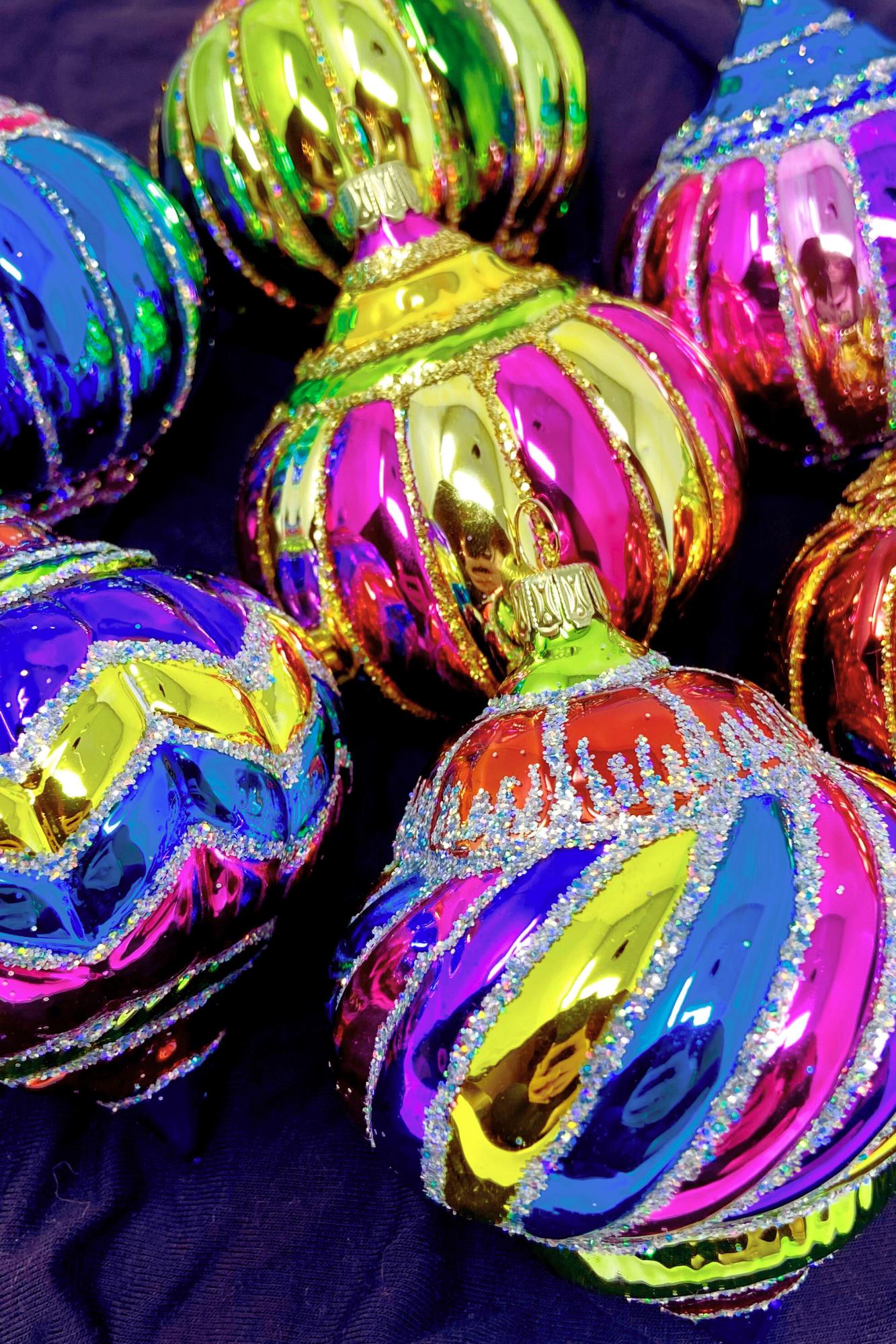 ガラスオーナメント 7個セット ドイツ製ガラスオーナメントセット/7個の飾り玉 - 手描き/手作り