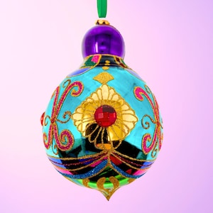 The Carretto Collection Glass Ornament - Hand Painted/Hand Made - Sparkling Gems - Kenzies of London "Topaz"