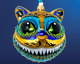 Egyptian Cheshire Cat Head Glass Ornament - Kenzies in Wonderland