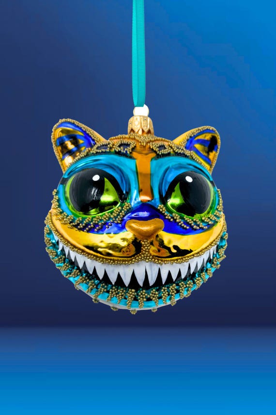 Egyptian Cheshire Cat Head Glass Ornament - Kenzies in Wonderland