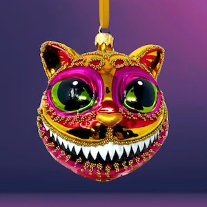 Citrine Cheshire Cat Head Glass Ornament - Kenzies in Wonderland - Kenzies of London