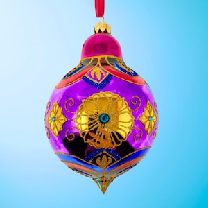 Glazen ornament uit de Carretto-collectie - Handgeschilderd/handgemaakt - Sprankelende edelstenen - Kenzies of London 'amethyst'