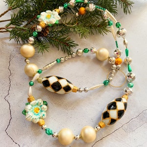 Mint Floral Harlequin Glass Garland - Blown Glass Beads in Assorted Colors - Kenzies of London