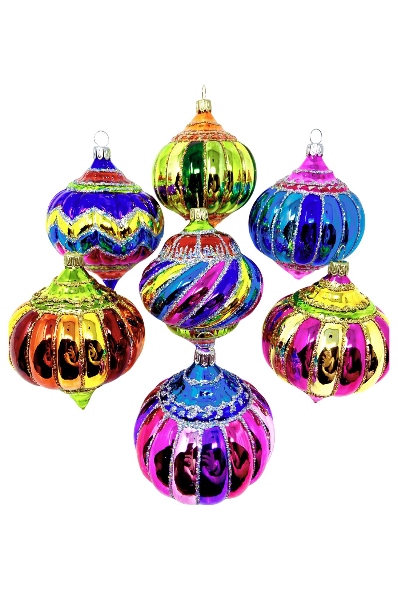 ガラスオーナメント 7個セット ドイツ製ガラスオーナメントセット/7個の飾り玉 - 手描き/手作り