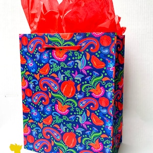 WINTER POMEGRANATE Christmas Gift Bag | Holiday Wrapping Paper Tote | Greenery Cottagecore Fruit Citrus Garland