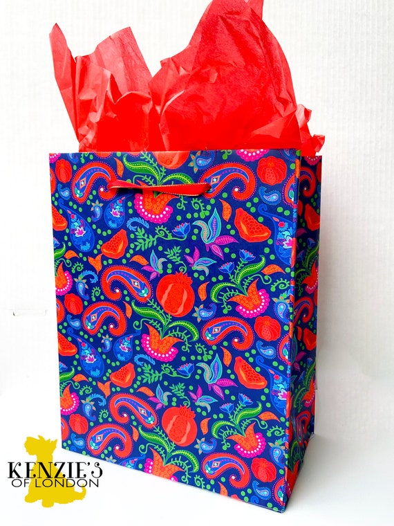 WINTER POMEGRANATE Christmas Gift Bag Holiday Wrapping Paper Tote