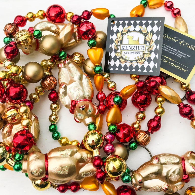Beary Christmas Teddy Bear Red Gold Czech Blown Mercury Glass Christmas Garland Trees Mantles Wreath Home D\u00e9cor \u2013 Kenzie\u2019s of London