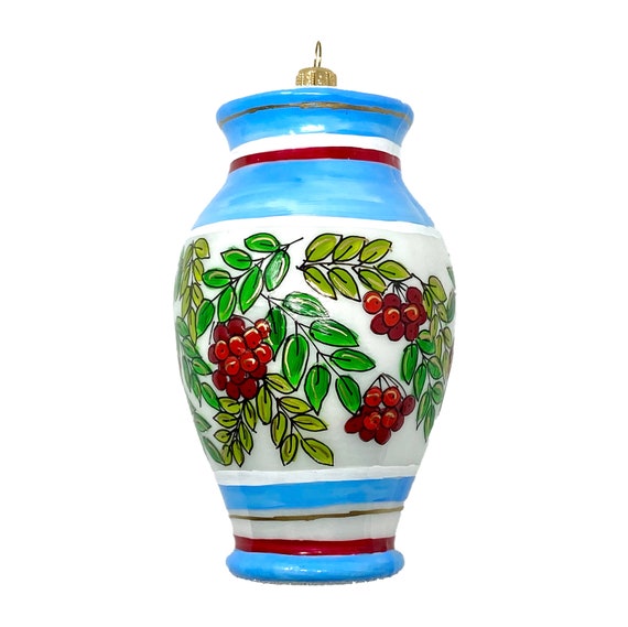 イスキア イタリア製 花瓶 ガラス オーナメント - 手描き/ハンドメイド