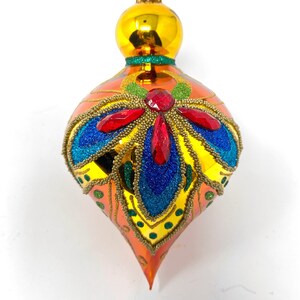 The Carretto Collection Glas Ornament - Handbemalt / Handgemacht - Funkelnde Edelsteine - Kenzies of London "Golden Sparkle"