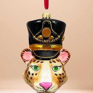 Large Leopard Soldier Head Glass Ornament - Kenzington Guard Collection - Fox Hunt - Kenzies of London