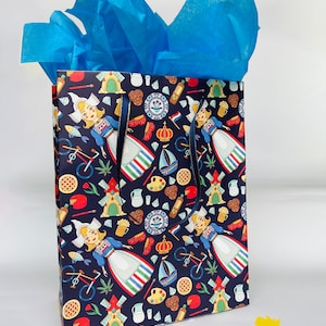 Borsa regalo di Natale di arte popolare scandinava olandese / borsa di carta da regalo per le vacanze / Amsterdam svedese Hygge Paesi Bassi europei