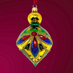 The Carretto Collection Glass Ornament - Hand Painted/Hand Made - Sparkling Gems - Kenzies of London "Emerald Glow"