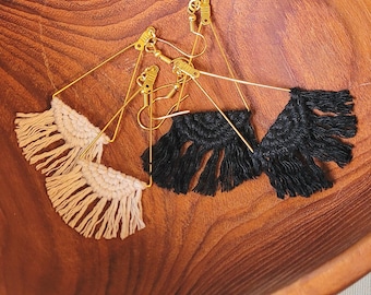 Handmade Macrame Triangle Earrings, Boho Dangle Earrings, Lightweight Statement Jewelry