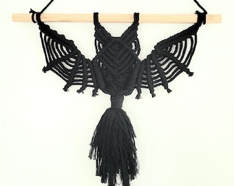 Handmade Macrame Bat Wall Hanging, Gothic Boho Wall Decor,  Witchy Halloween Decoration