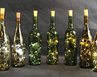 Etched Lighted Wine Bottle: Up-cycled Fairy Light Decor