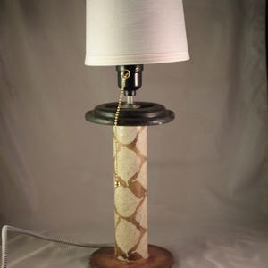 Vintage Bobbin Lamp: Aspen Leaf Decoupage, Textile Spool Lighting
