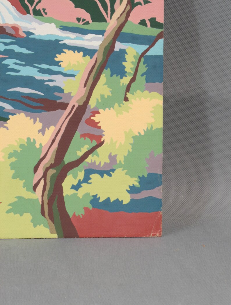 Completed Vintage Paint by Number Waterfall Scene Cottage Etsy