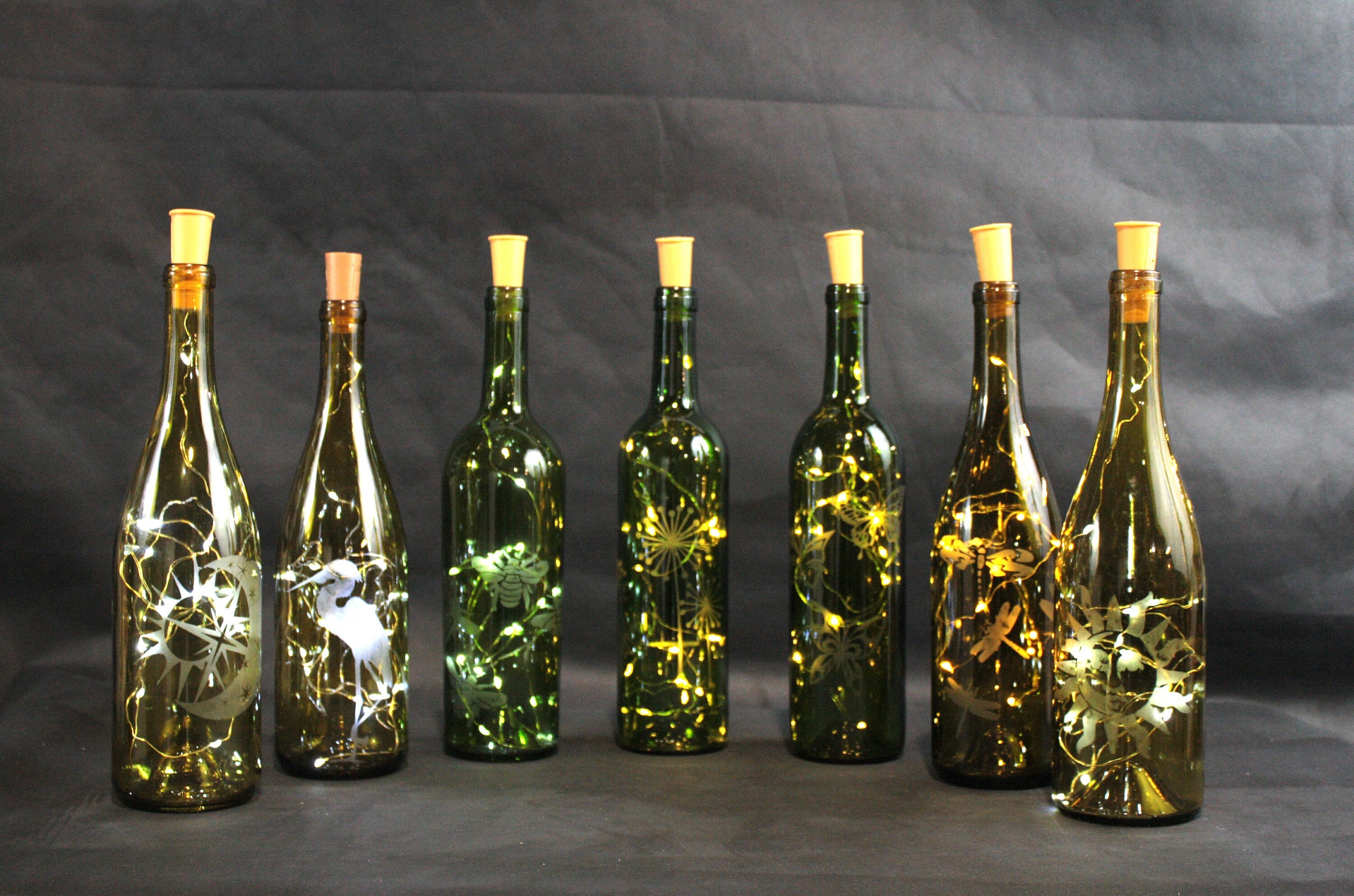 Etched Lighted Wine Bottles/ UpCycled bottles/ Decorative Etsy