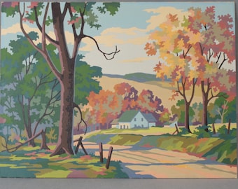 completed vintage paint by numbers fall scene country scene etsy