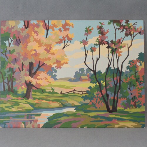 Completed Vintage shops Paint by numbers, Fall scene, Country scene, Farm scene, Country Décor, Cottage Decor