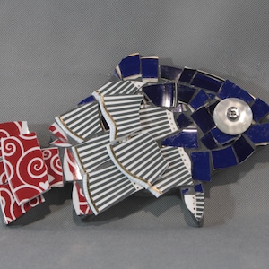 Broken China Mosaic Fish Wall Hanging: Handmade Art Plaque