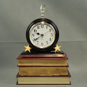 Vintage Upcycled Desk Clock: Moon, Planets & Brass Stars