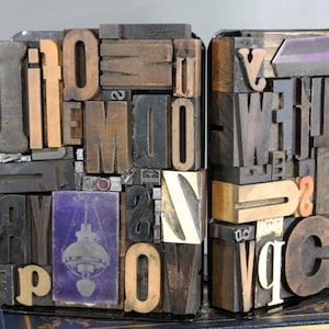 Vintage Letterpress Block Bookends: Steampunk Printer Blocks