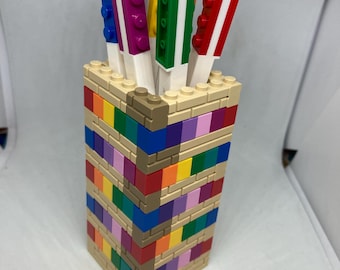 Återvunnen Lego-kloss skrivbordsorganisatör, färgglad pennhållare