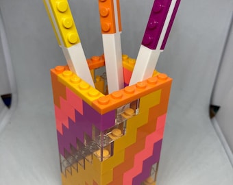 Återvunnen Lego-kloss skrivbordsorganisatör: Penna- och pennhållare