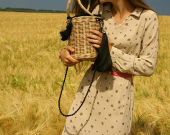 Jane Birkin basket, Round wicker basket , Round Willow Basket, Basket Purse ,Birkin Basket