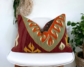 Boho Kilim Pillow Cover Turkish Kilim Pillow Cover 16x24 Wool Kilim Pillow Cover Cushion Cover Vintage Kilim Pillow Cover