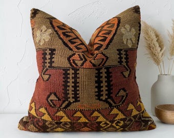 Vintage turkish kilim pillow cover 20x20 inches / 50x50 cm