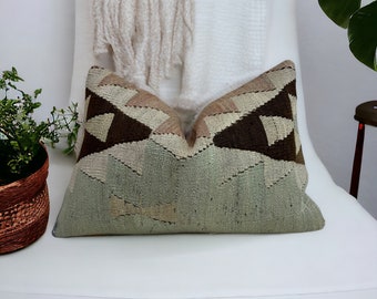 Boho Kilim Pillow Cover Turkish Kilim Pillow Cover 16x24 Wool Kilim Pillow Cover Cushion Cover Vintage Kilim Pillow Cover