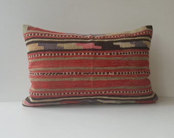 Boho Kilim Pillow Cover Turkish Kilim Pillow Cover 16x24 Wool Kilim Pillow Cover Cushion Cover Vintage Kilim Pillow Cover