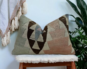 Boho Kilim Pillow Cover Turkish Kilim Pillow Cover 16x24 Wool Kilim Pillow Cover Cushion Cover Vintage Kilim Pillow Cover