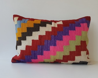 Boho Kilim Pillow Cover Turkish Kilim Pillow Cover 16x24 Wool Kilim Pillow Cover Cushion Cover Vintage Kilim Pillow Cover