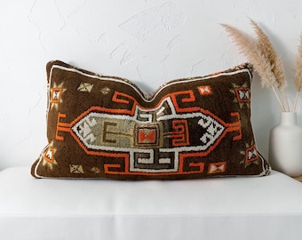Vintage turkish large carpet pillow cover 17x30 inches / 43x76 cm