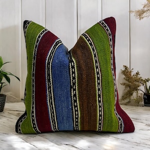 Turkish kilim pillow cover 16x16 inches / 40x40 cm