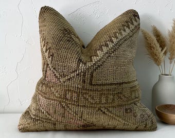 Vintage turkish brown carpet pillow cover 16x16 inches / 40x40 cm