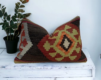 Boho Kilim Pillow Cover Turkish Kilim Pillow Cover 16x24 Wool Kilim Pillow Cover Cushion Cover Vintage Kilim Pillow Cover